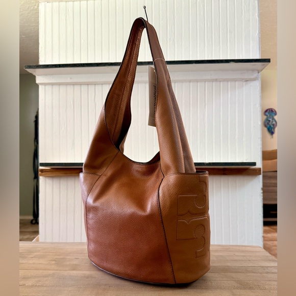 Tory Burch Tan Color-Block Bombe T Leather Hobo Bag - Picture 1 of 13